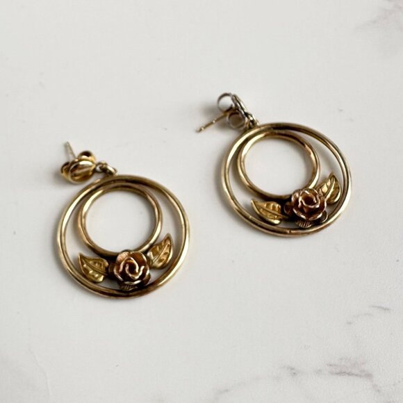 Vintage 12K GF Rose & Leaf Earrings - Picture 7 of 9